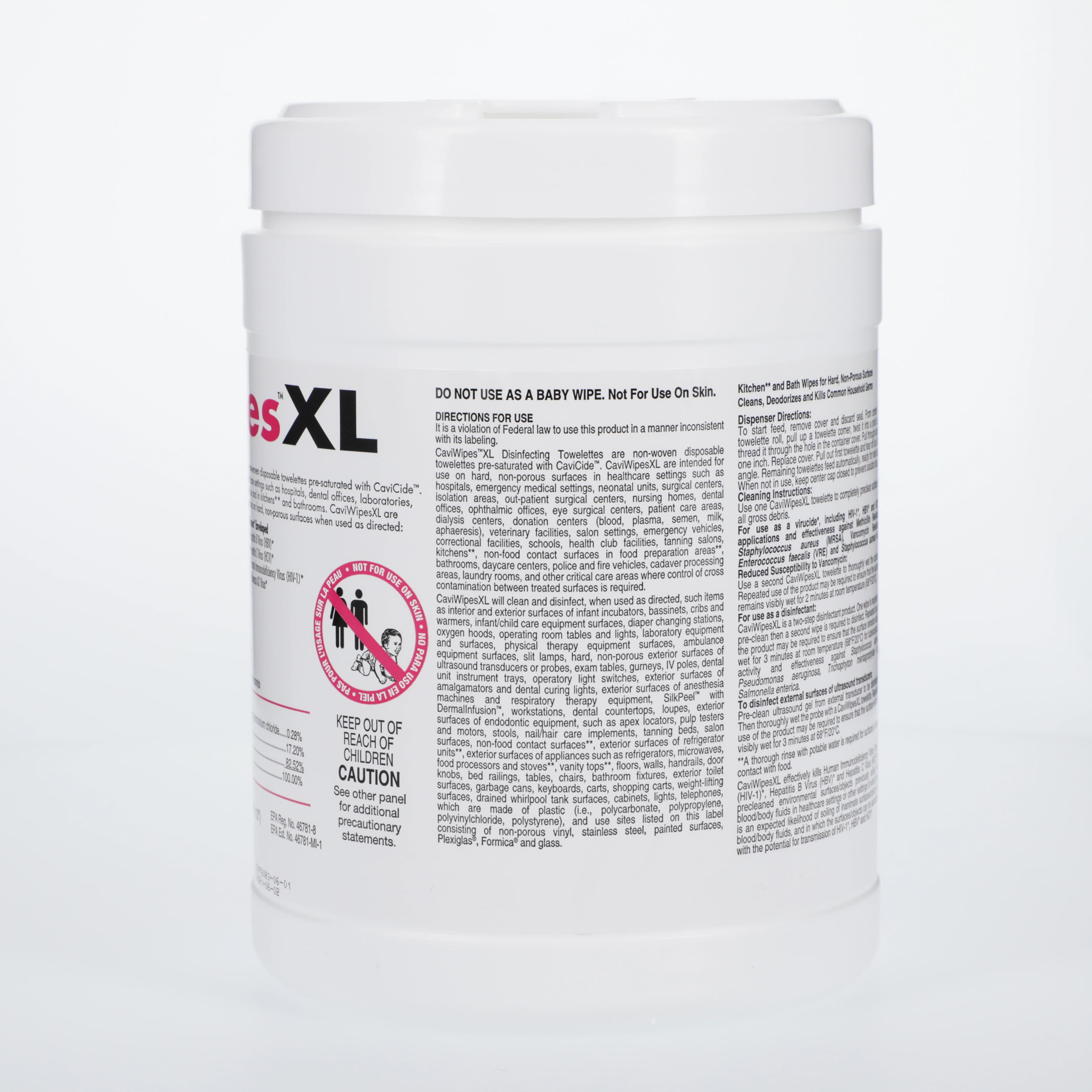CaviWipes XL Disinfecting Towelettes, 9" x 12", 65/Canister, EPA 46871-8 thumbnail 2