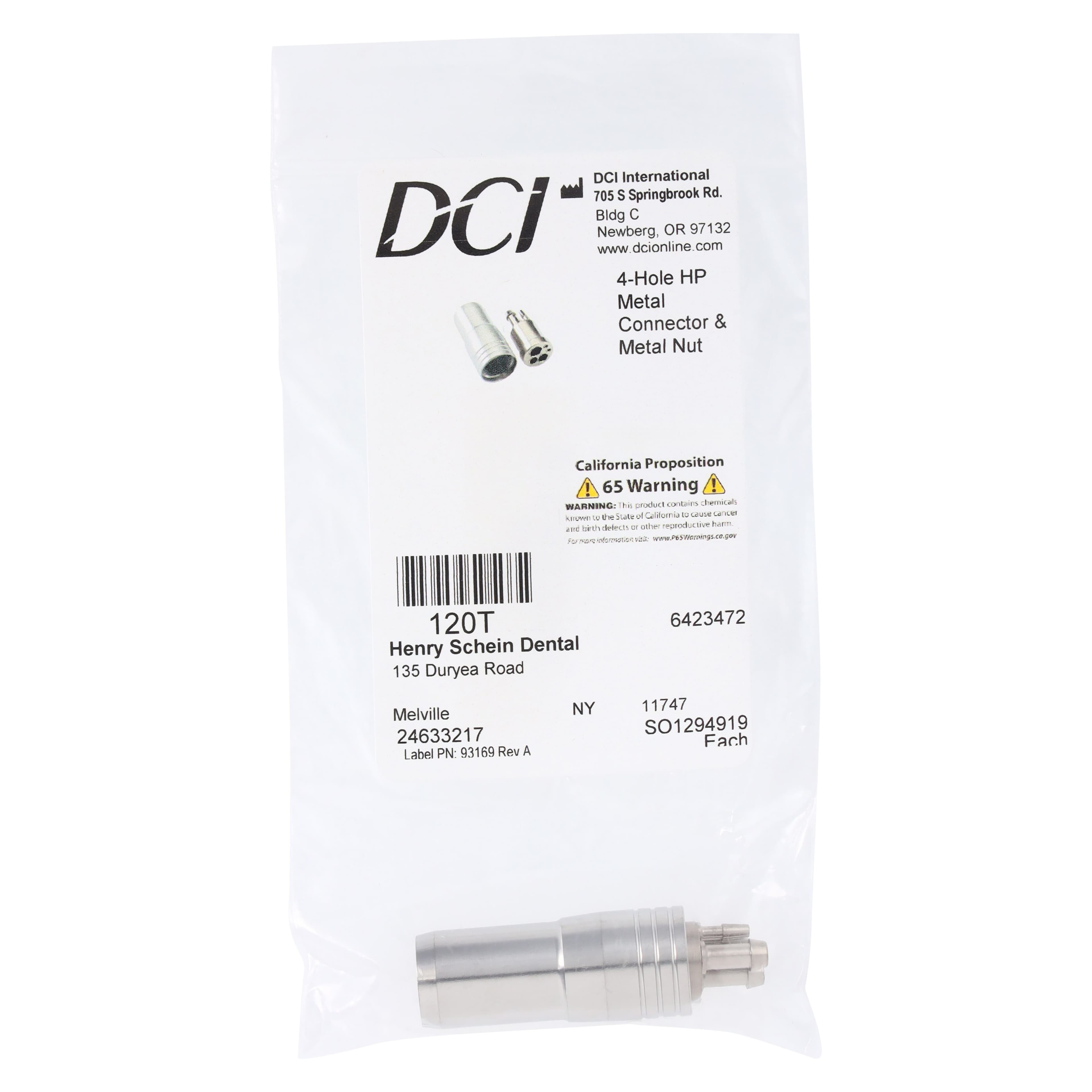 DCI International 4-Hole Handpiece Connector and Nut, Midwest Style, Metal, 120T thumbnail 3