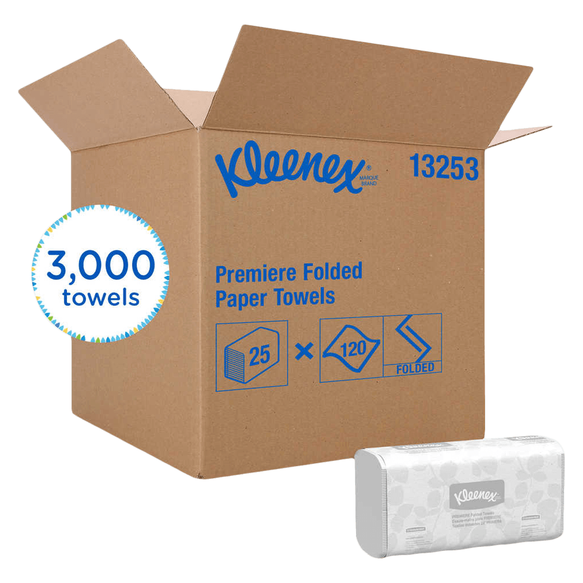 Kleenex Premiere Folded Hand Towels, Single Fold, 2-Ply, White, 7.8 x 12.4 in, 3000/Case thumbnail 2