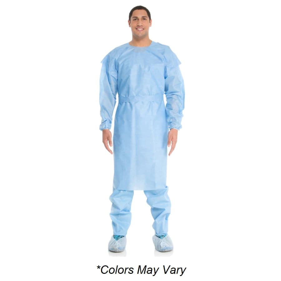 Halyard Isolation Gown, Lightweight SMS, X-Large, Yellow, Non-Sterile, Round Neck with Tape Tab, Long Sleeves with Elastic Cuffs, 100/Case - Isolation Gown Yellow XL - Image 1