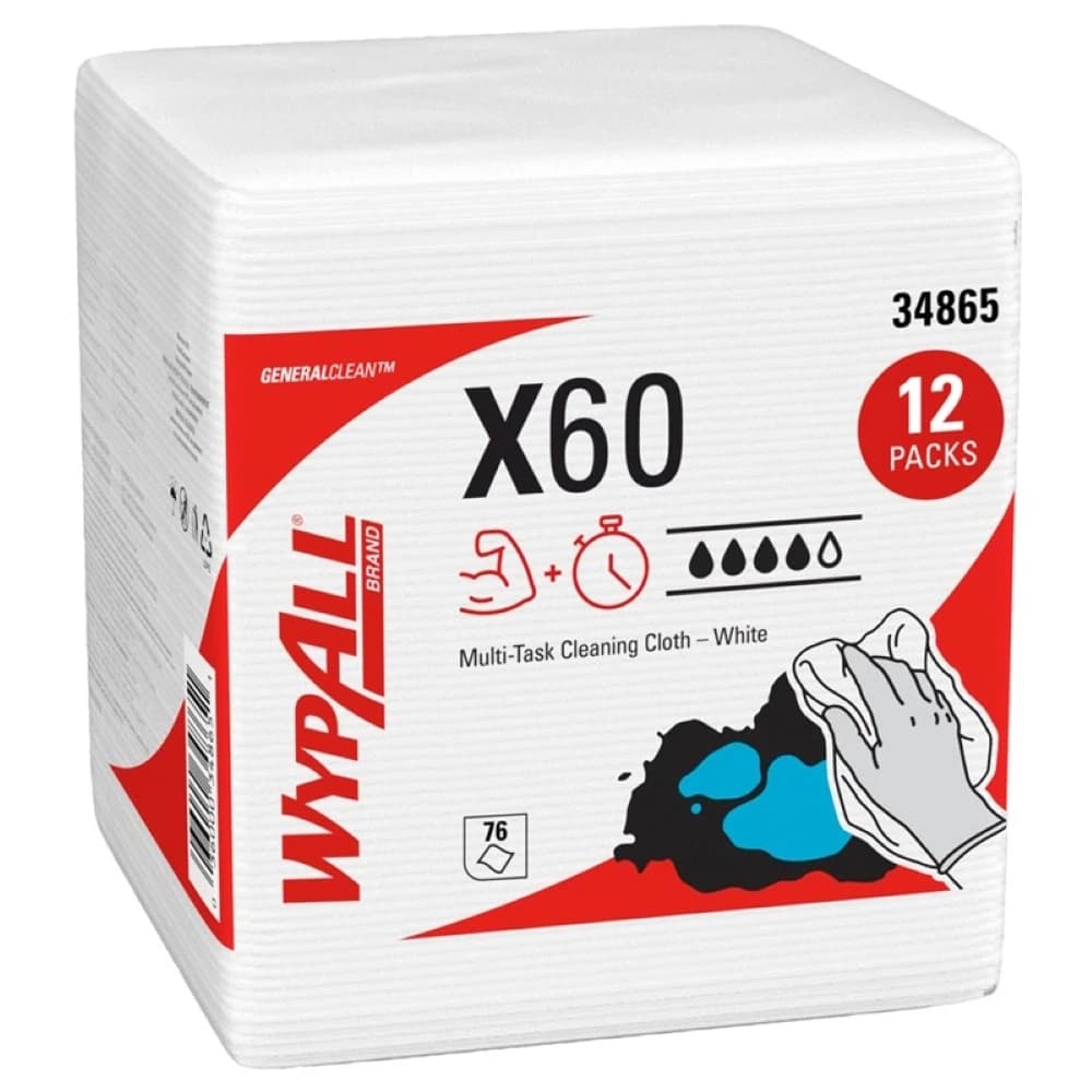 WypAll X60 Wipers Hydroknit, 1/4 Fold, 12.5 in x 14.4 in, White, 76/Package - Wypall X60 Wipers Hydroknit - Image 1