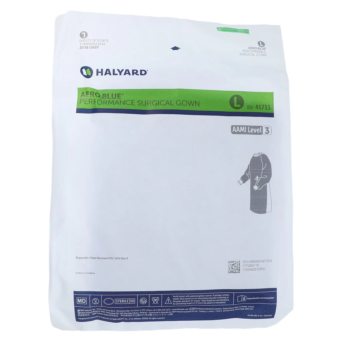 Halyard Aero Blue Disposable Surgical Gown, AAMI Level 3, Breathable, Standard/Large, Hook & Loop Neck, Raglan Sleeves, with Towel, Each thumbnail 8