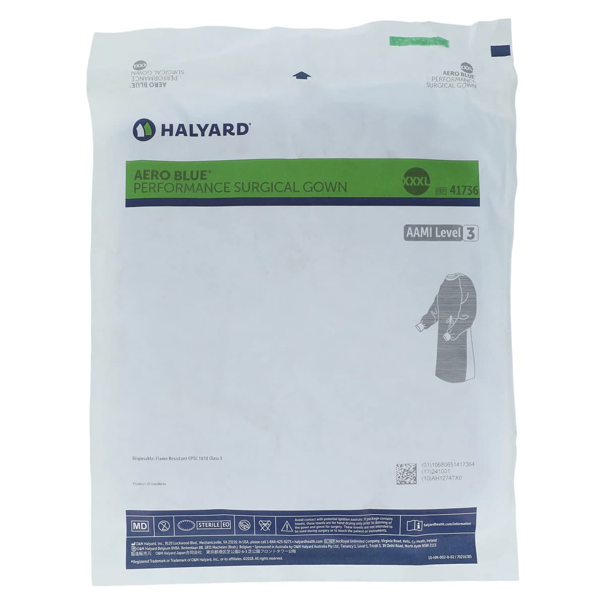 Halyard Aero Disposable Surgical Gown, AAMI Level 3, 3X-Large, Blue, Breathable, Full Back, Hook & Loop Neck, Knit Cuff, Long Raglan Sleeves, Each thumbnail 7