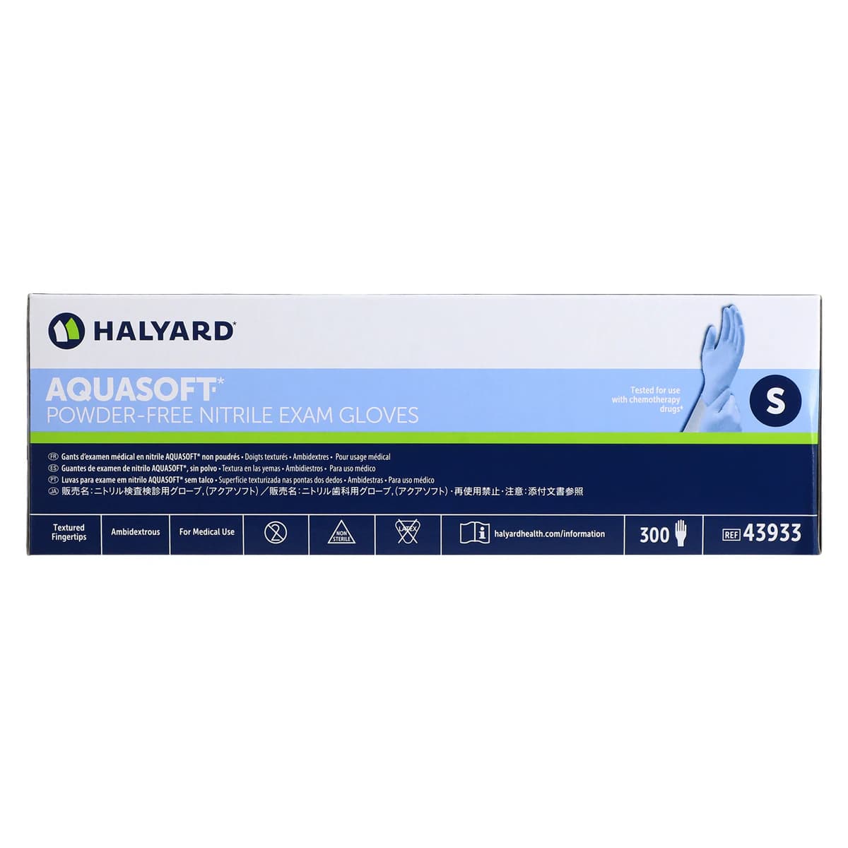 AQUASOFT Nitrile Exam Gloves, Powder Free, Non-Sterile, Small, Blue, 300/Box thumbnail 4