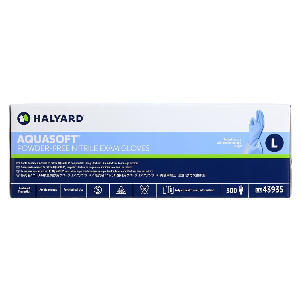 AQUASOFT* Nitrile Exam Gloves, Powder Free, Non-Sterile, Large, Blue, 300/Box thumbnail 4