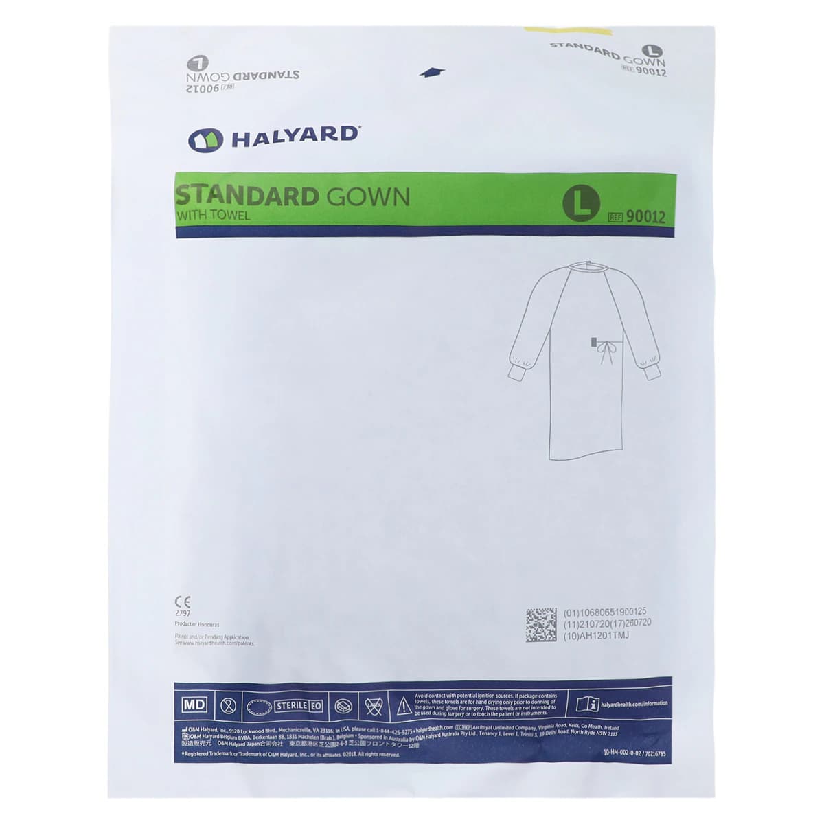 O & M Halyard Evolution Standard Non-Reinforced Surgical Gown, Large, Latex-Free, Non-Fluid Resistant, SMS Fabric, Case of 36, 90012 thumbnail 7