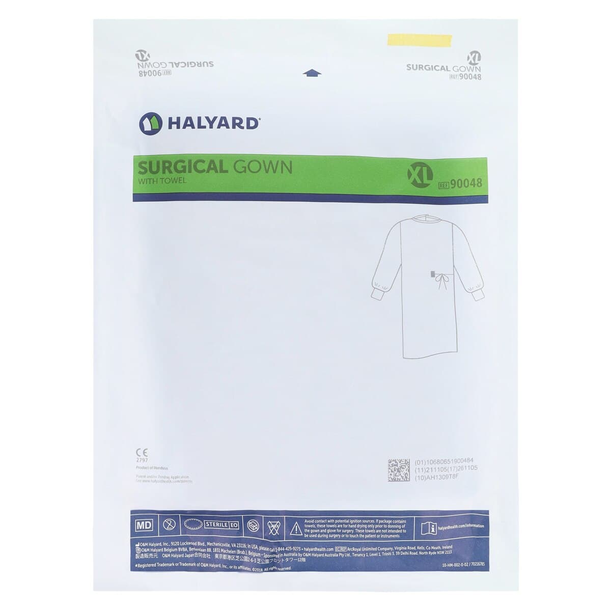 O & M Halyard Evolution 4 Disposable Non-Reinforced Surgical Gown, SMS Fabric, Standard/X-Large, Blue/Yellow Neckband, Set-In Sleeves with Towel, 32/Case thumbnail 6