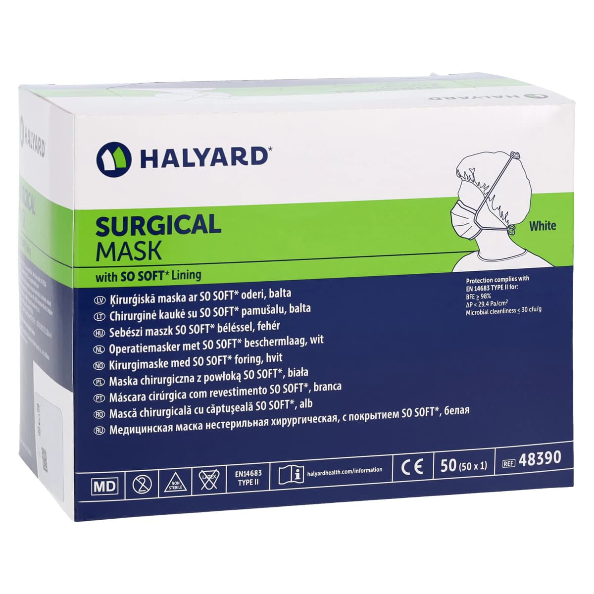 Halyard So Soft Surgical Mask, Tie-On, Anti-Fog, White, Disposable, 50/Box, 48390 thumbnail 4