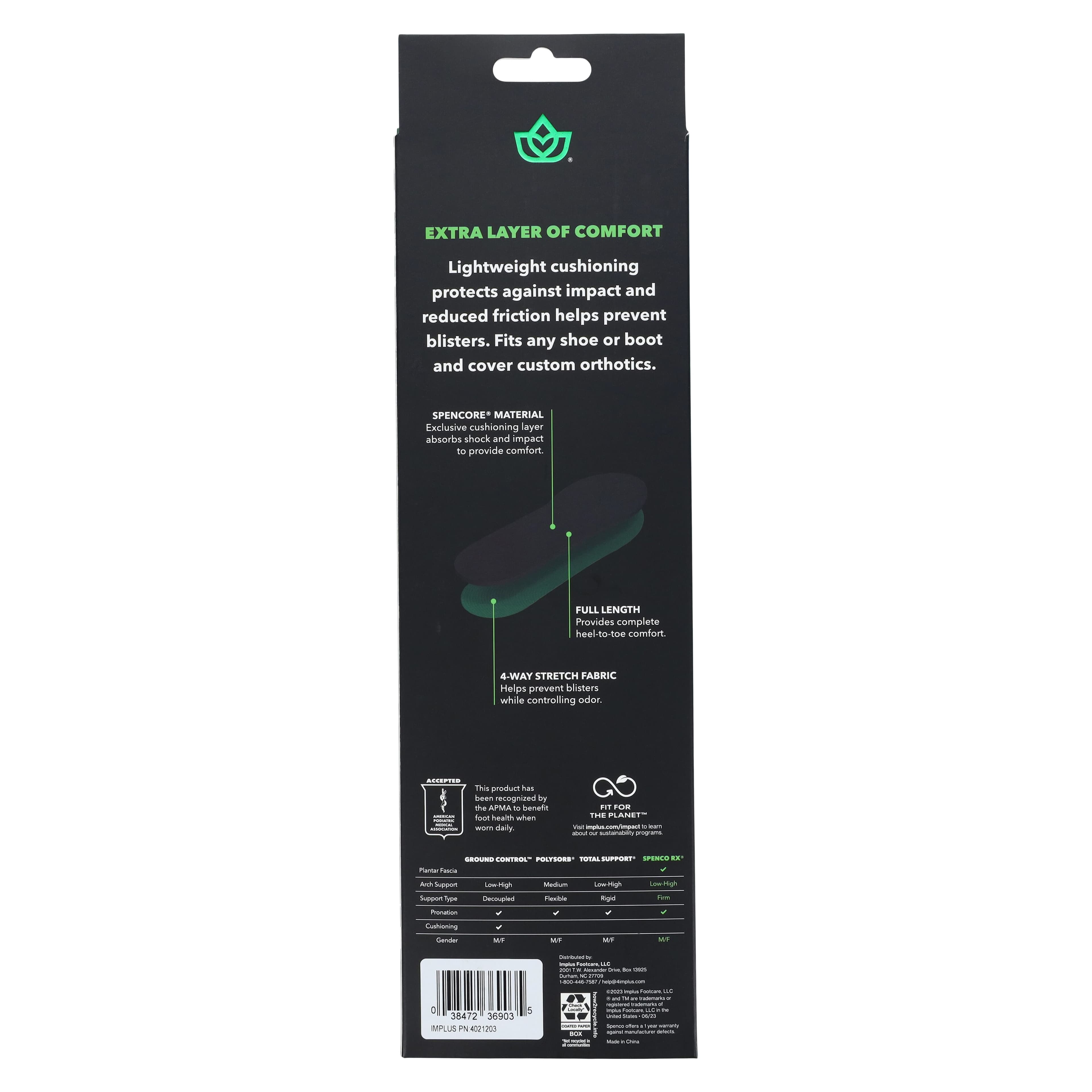 Comfort Insole, Green, Full Length, Men's 8-9.5 / Women's 9-10.5 thumbnail 5