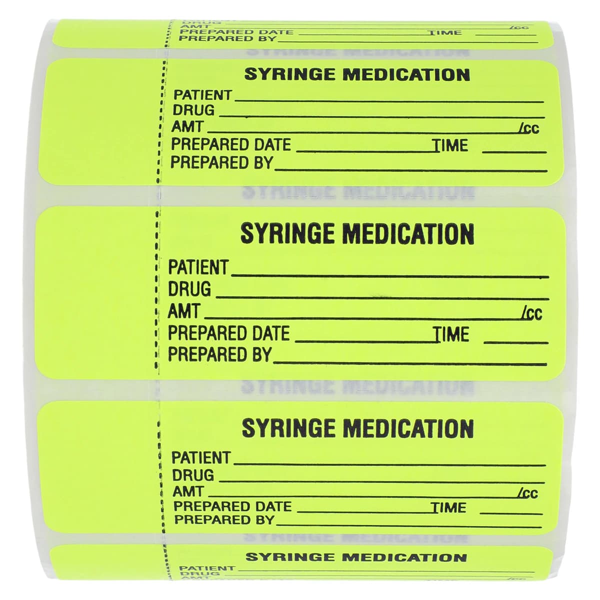 Precision Dynamics Syringe Medication Label, Fluorescent Yellow, 1" x 3", 1-1/2" Core, 1000/Roll thumbnail 2