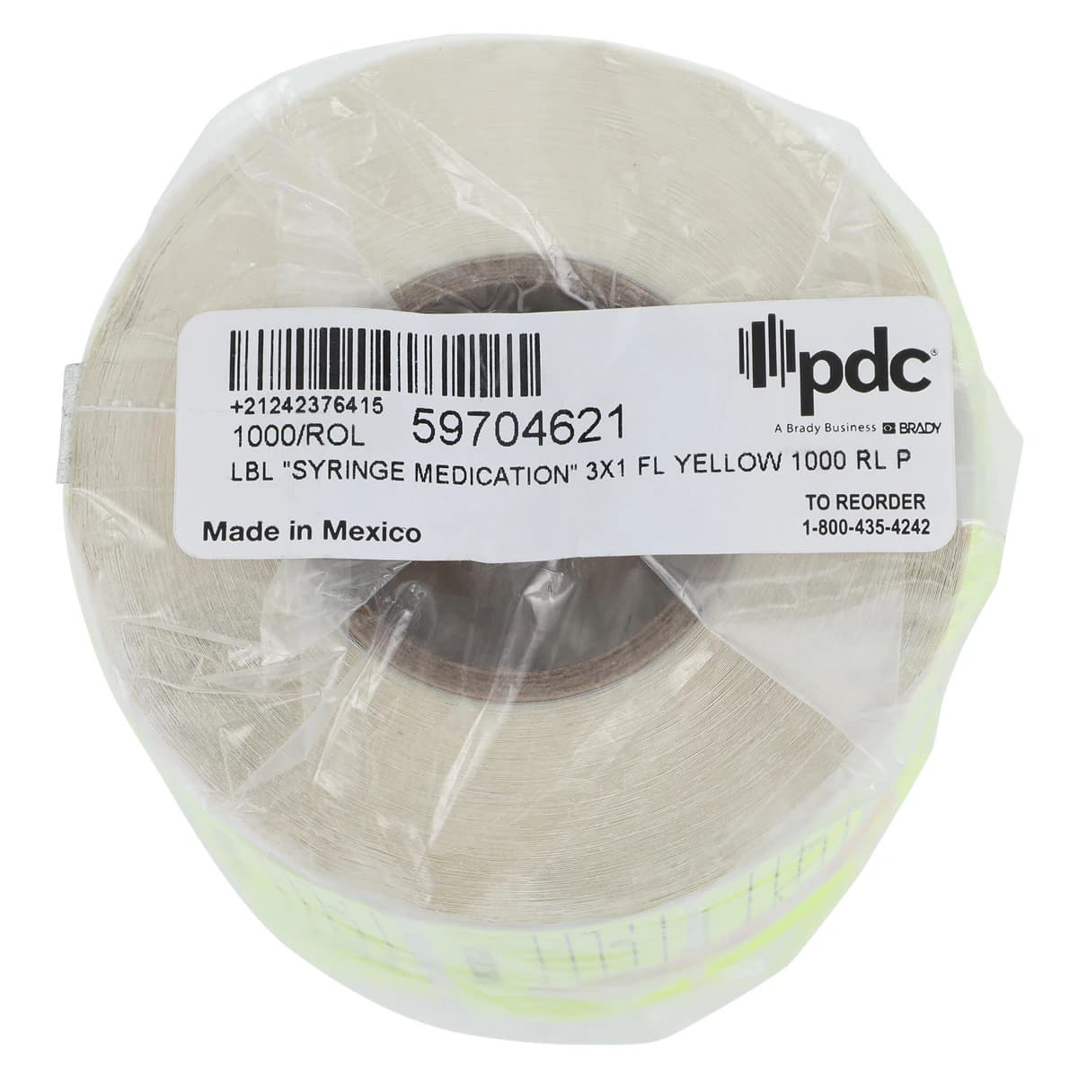 Precision Dynamics Syringe Medication Label, Fluorescent Yellow, 1" x 3", 1-1/2" Core, 1000/Roll thumbnail 3