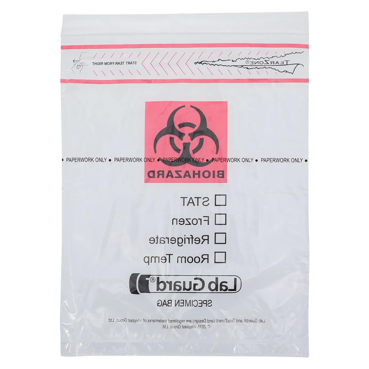 Lab Guard Specimen Bag with Biohazard Logo, 8x10", Clear Zip Closure with Flap, 1000/Case thumbnail 2
