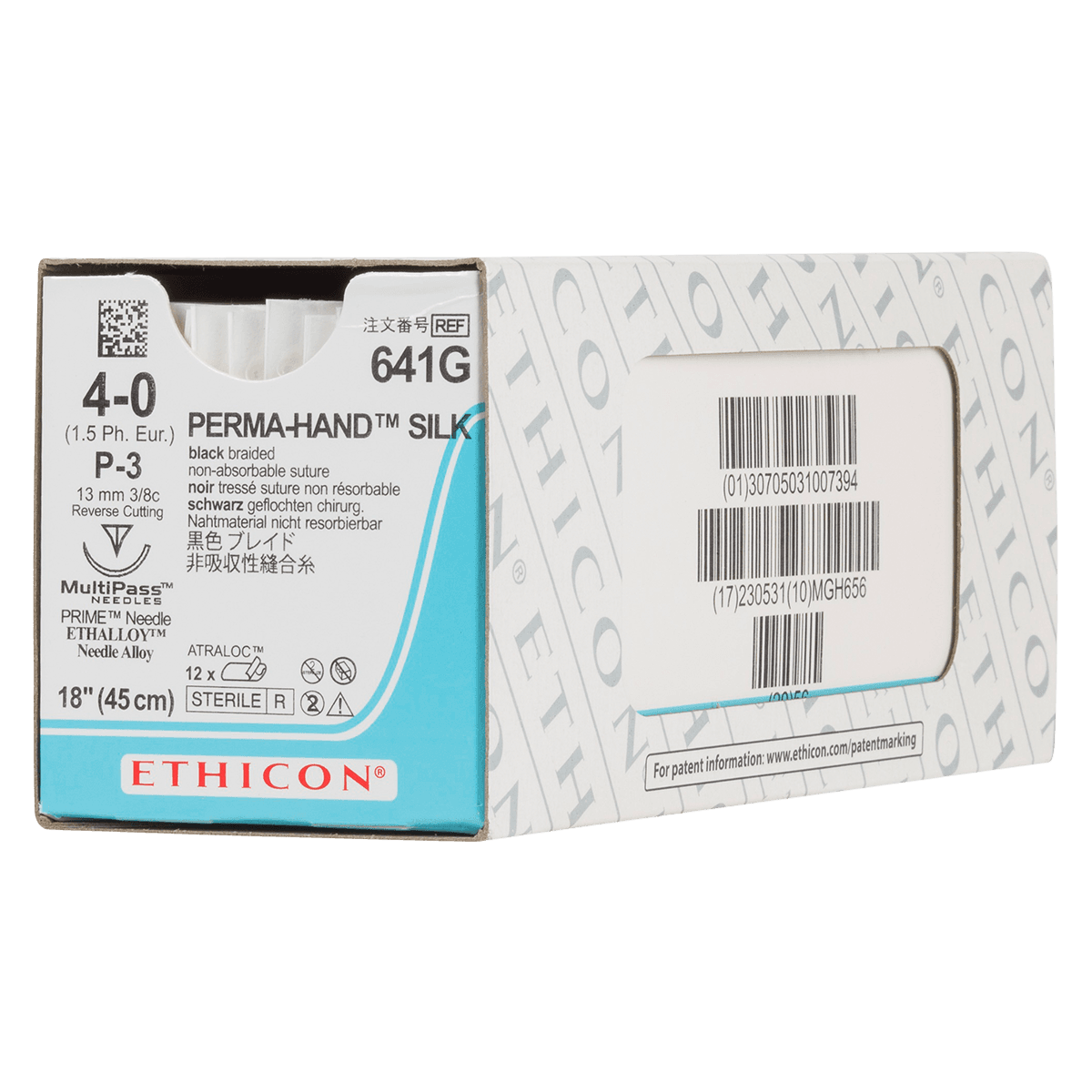 Ethicon Perma-Hand Braided Silk Suture, 4-0, Black, 18" with P-3 Reverse Cutting Needle, 12/Box, 641G thumbnail 2