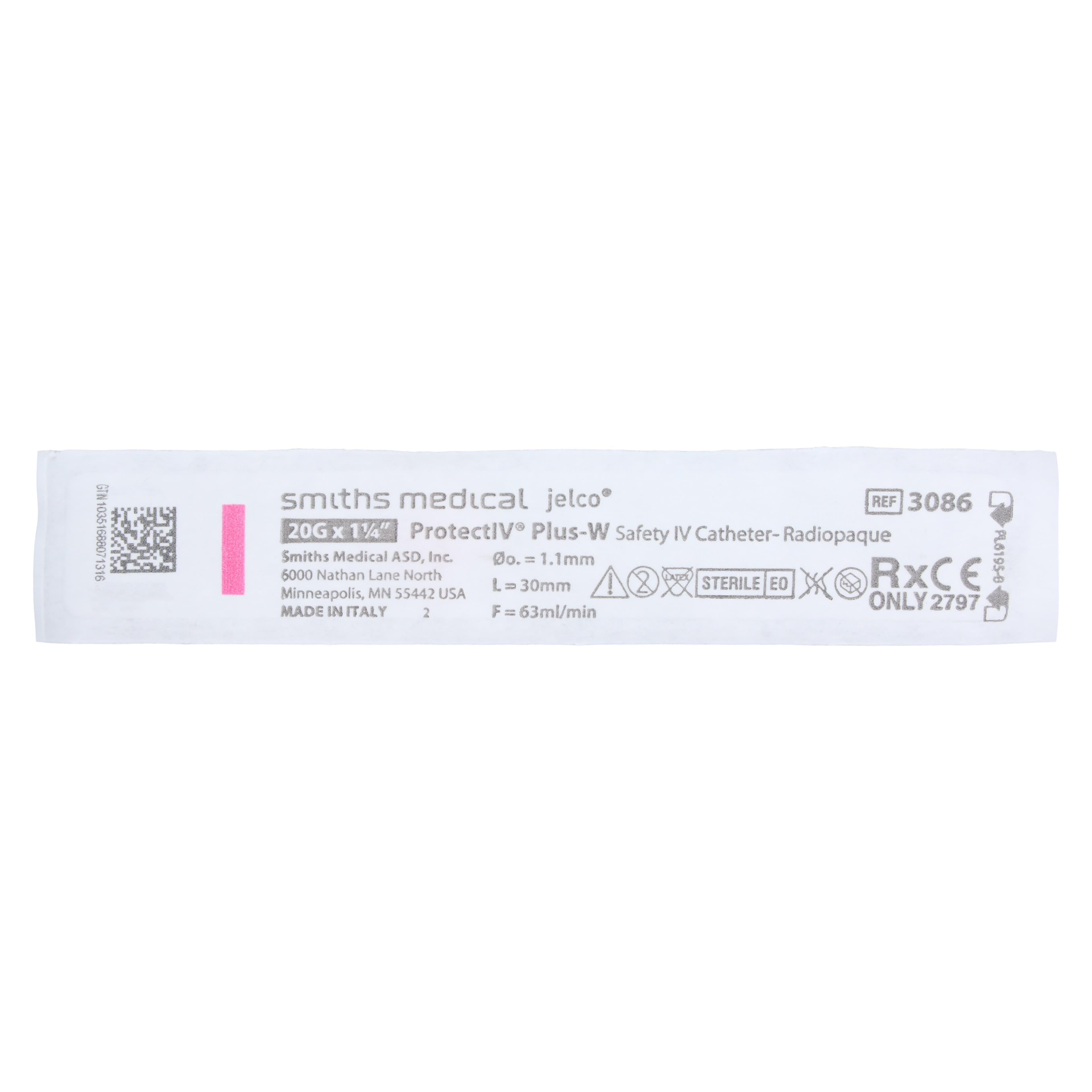 Jelco Protectiv Plus IV Catheter, 20 Gauge, 1-1/4" Winged, Safety, 63 mL/min, OCRILON Polyurethane, Sterile, Pink, 50/Box thumbnail 2