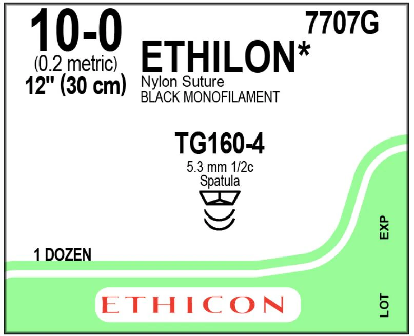 Ethilon Nylon Monofilament Non-Absorbable Suture, Size 10-0, Black, TG160-4 Cutting Edge Spatula Reverse 1/2 Circle Needle, 12" (30 cm), 12/Box thumbnail 2