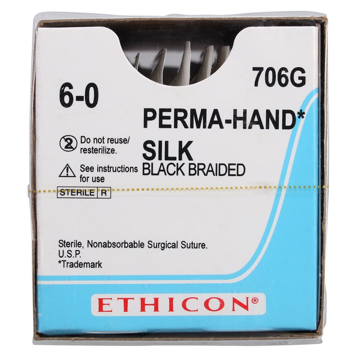 Ethicon Perma-Hand Silk Braided Non-Absorbable Suture, 6-0, 18", C-1 Taper Point Needle, 3/8 Circle, 13mm, Black, 12/Box, 706G thumbnail 3
