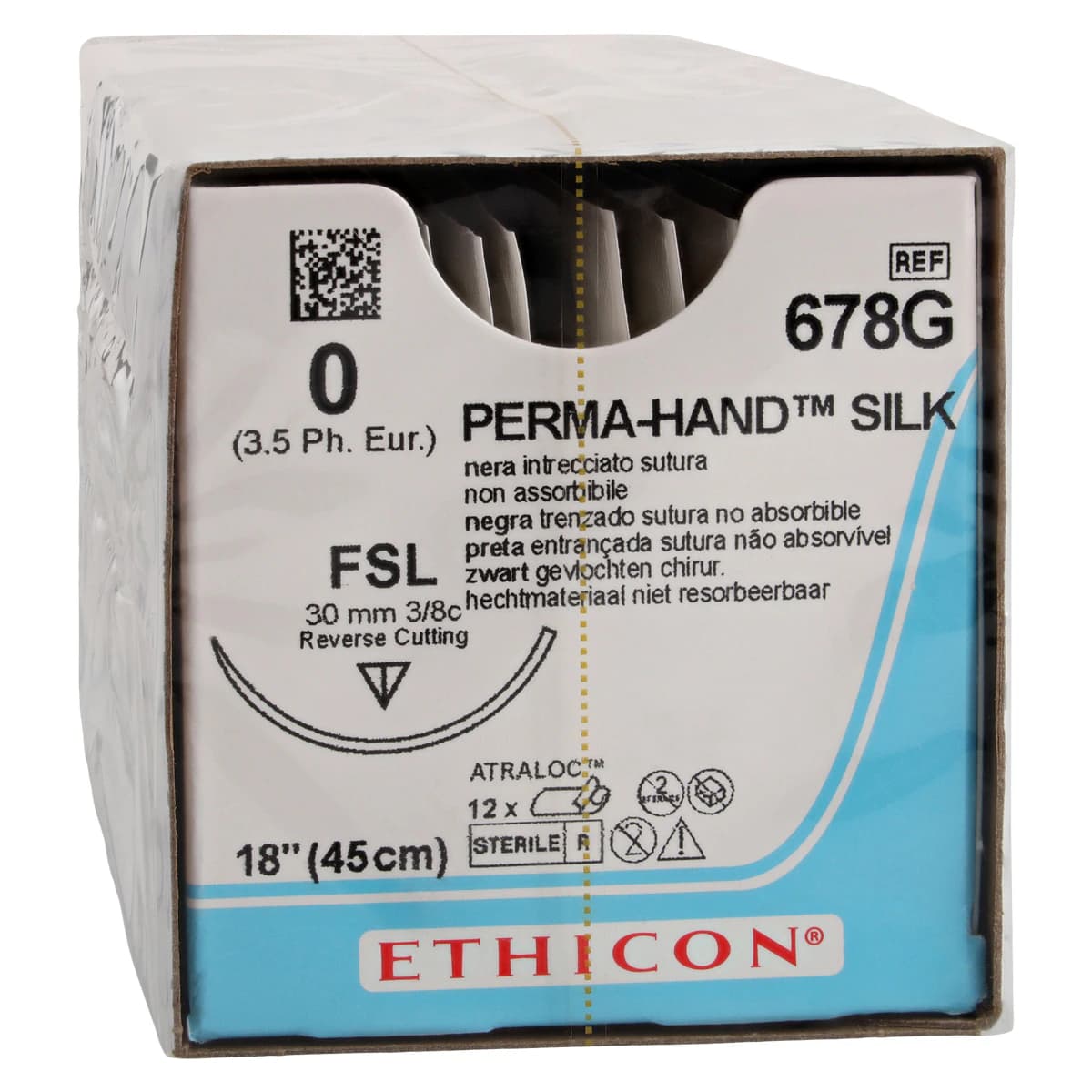 Ethicon Perma-Hand Silk Braided Suture, Size 0, 18", Black, FSL Reverse Cutting 3/8 Circle Needle, 12/Box, 678G thumbnail 2