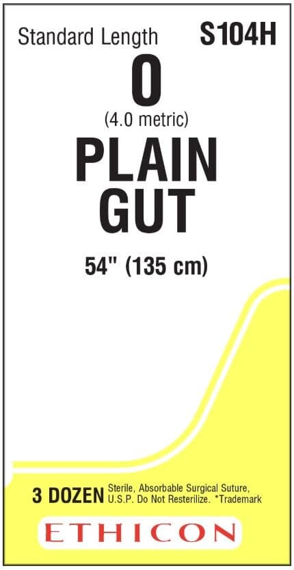 Ethicon Plain Gut Surgical Suture, Size 0, 54" Monofilament, Absorbable, Yellowish Tan, 36/Box, S104H - Suture Surgical Gut Mono Bge - Image 1