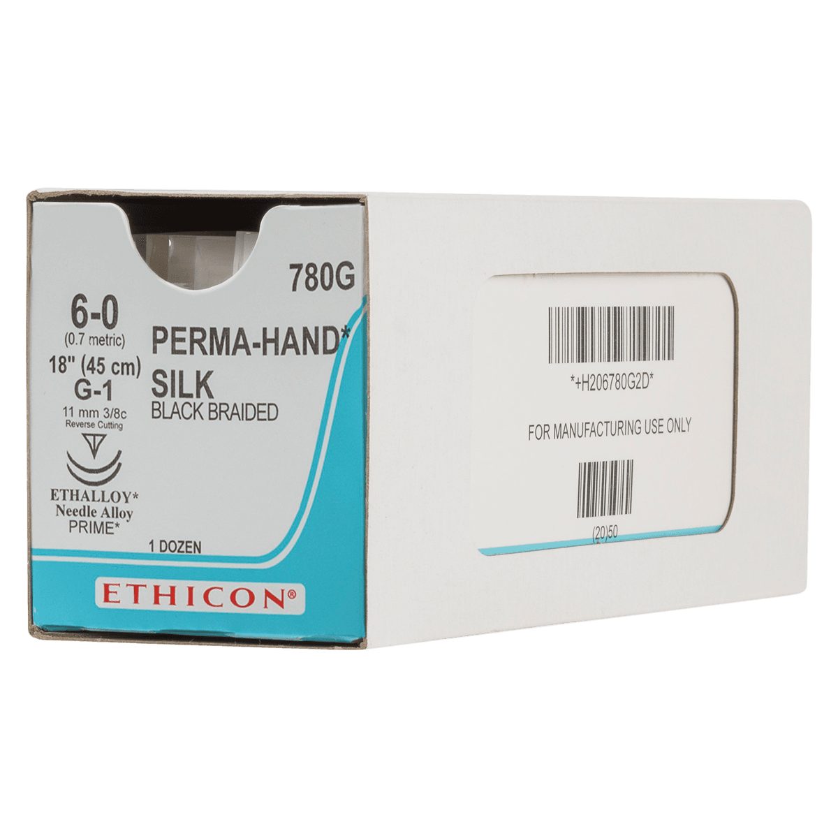 Perma-Hand Silk Braided Non-Absorbable Suture, Size 6-0, 18 in, G-1 Reverse Cutting 3/8 Circle Needle, Black, 12/Box thumbnail 2