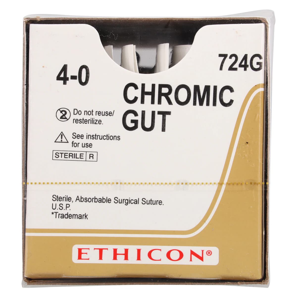 Ethicon Chromic Gut Surgical Suture, 4-0, 18", Reverse Cutting J-1 1/2 Circle Needle, 12/Box, 724G thumbnail 3