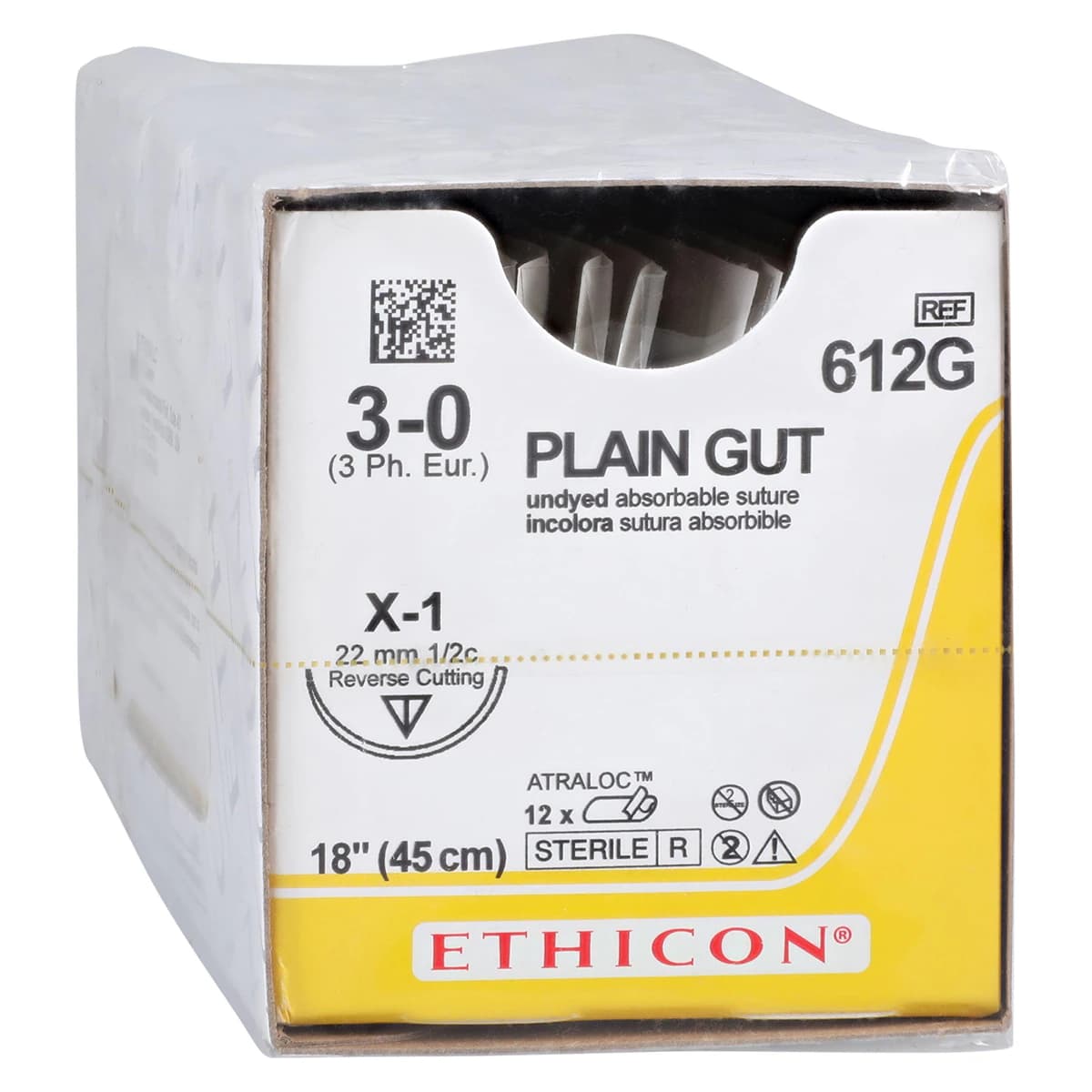Ethicon Plain Gut Absorbable Suture, 3-0, 18", X-1 Reverse Cutting Needle, 12/Box, 612G thumbnail 2