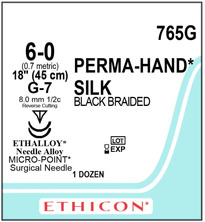 Ethicon Perma-Hand Silk Braided Non-Absorbable Suture, Size 6-0, 18" Black, G-7 Reverse Cutting 1/2 Circle Needle, 12/Box thumbnail 2