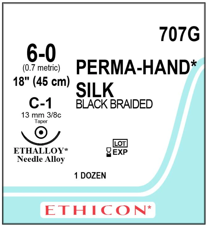 Ethicon Perma-Hand Silk Braided Non-Absorbable Suture, Size 6-0, 18", C-1 Taper Point Needle, 3/8 Circle, 13mm, Coated Black, 12/Box - Suture Silk Black C-1 - Image 1