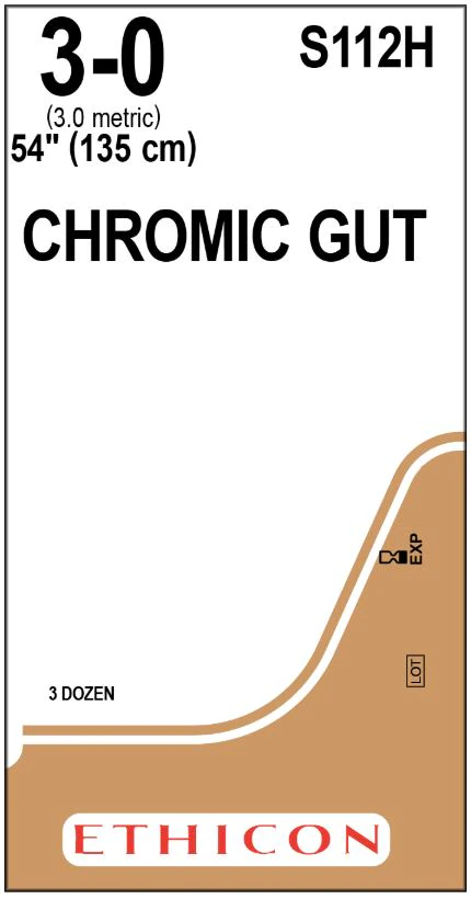 Ethicon Chromic Surgical Gut Suture, Size 3-0, 54", Brown, 36/Bx, S112H - ETHICON SURGICAL GUT SUTURE - CHROMIC S112H - Image 1