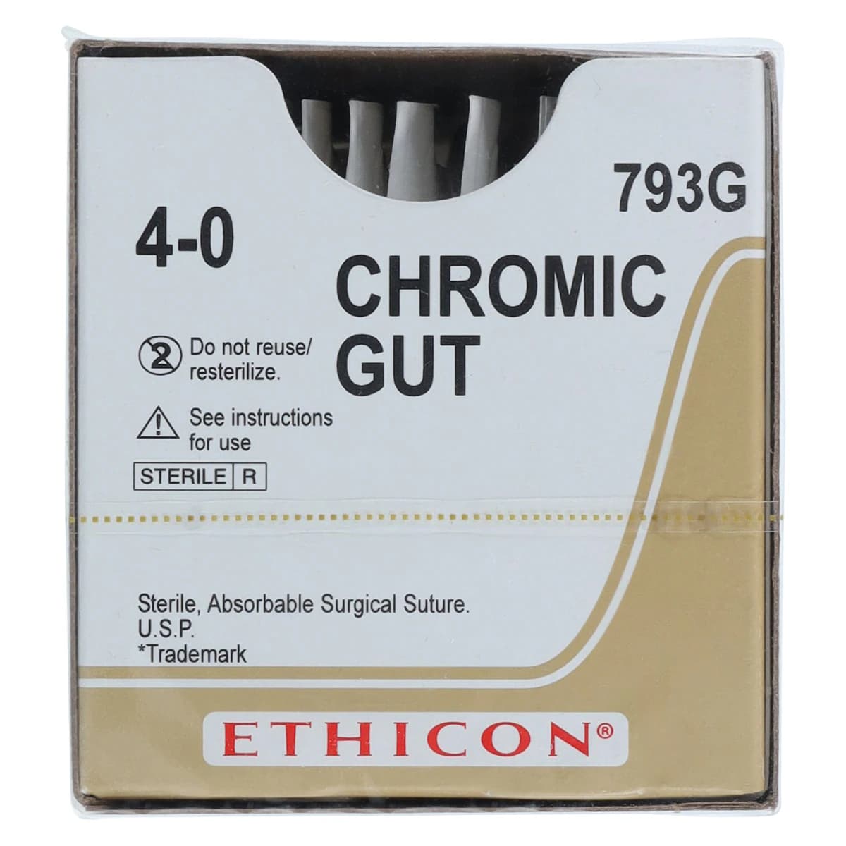 Ethicon Surgical Gut Suture, Chromic, 4-0, 18" Needle, G-3/G-3, 3/8 Circle, Reverse Cutting, 12/Bx, 793G thumbnail 3