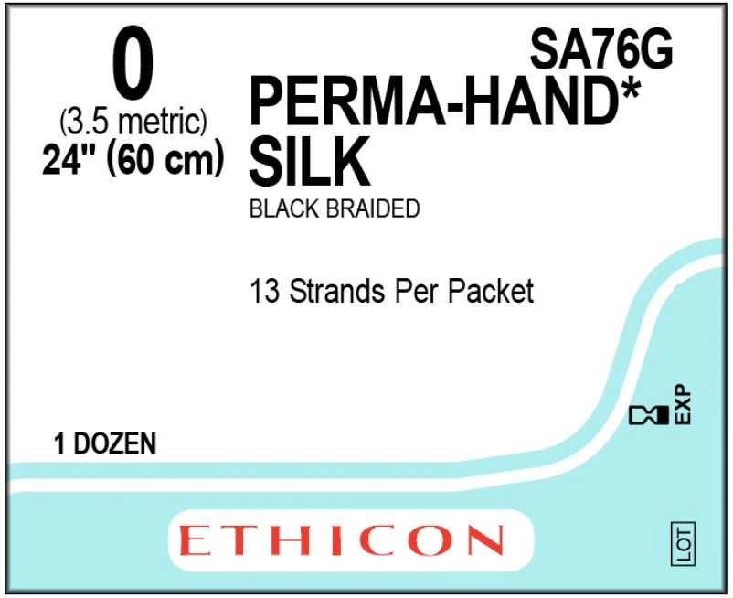 Ethicon Perma-Hand Silk Braided Non-Absorbable Suture, Sutupak Pre-Cut, Size 0, Black, 17" x 18", 12/Box, SA76G - Suture Sutupak P-H Silk Blk - Image 1