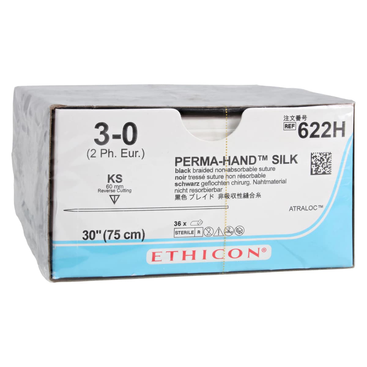 Ethicon Perma-Hand Silk Braided Non-Absorbable Suture, Size 3-0, 30 in, Black, KS Straight Cutting Needle, 36/Box - Sutures Ethicon Perma-Hand Silk Straight Cutting Size 3-0 30 Inch Black Braided Needle Ks Straight 3 Dz/Bx - Image 1