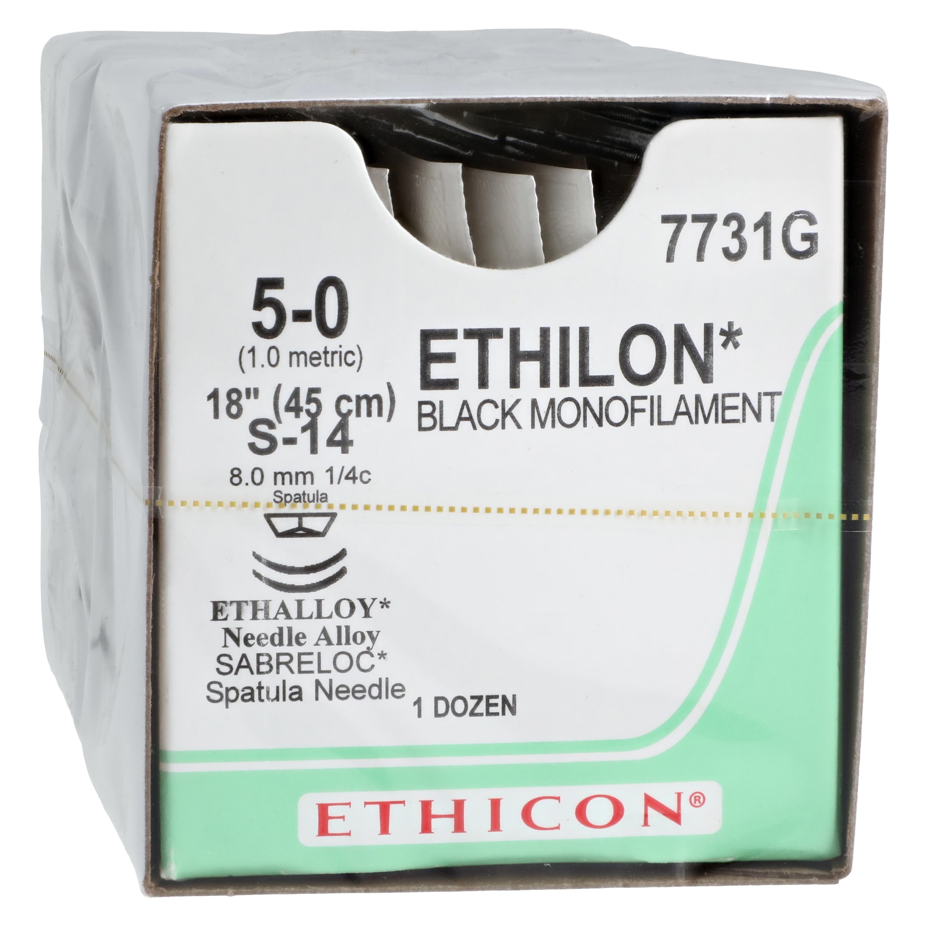 Ethilon Nylon Monofilament Non-Absorbable Suture, 5-0, 18", Black, S-24 Cutting Edge Spatula Reverse 1/4 Circle Needle, 12/Box thumbnail 2
