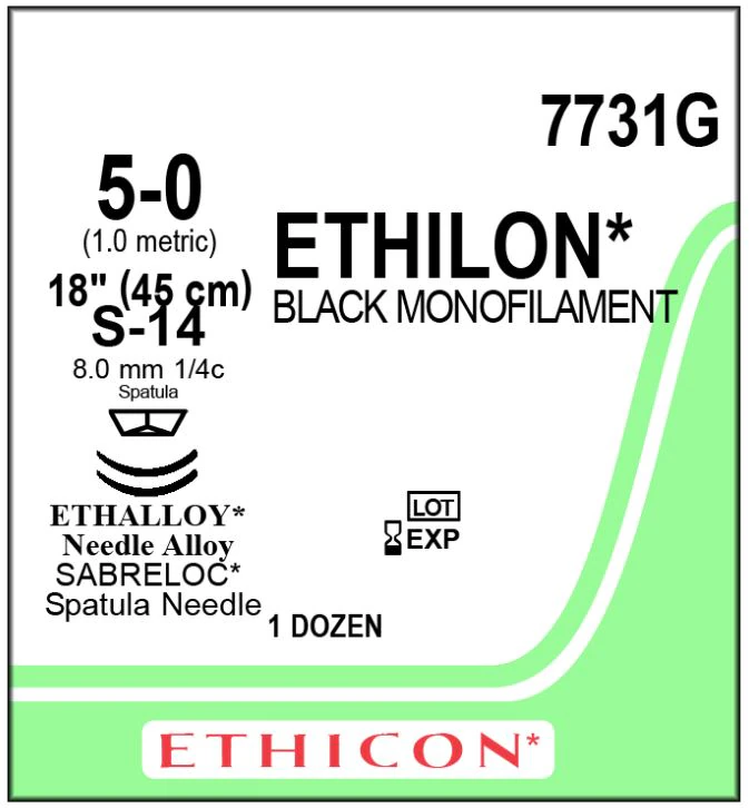 Ethilon Nylon Monofilament Non-Absorbable Suture, 5-0, 18", Black, S-24 Cutting Edge Spatula Reverse 1/4 Circle Needle, 12/Box - Suture Ethilon Mono Blk S24 - Image 1