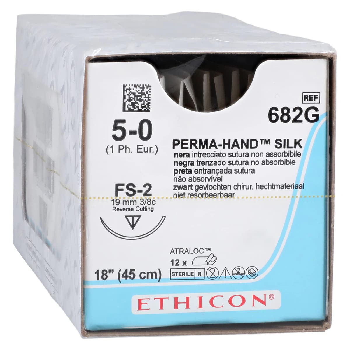 Ethicon Perma-Hand Braided Silk Non-Absorbable Suture, 5-0, 18", FS-2 Reverse Cutting Needle, 3/8 Circle, Black, 12/Box, 682G thumbnail 2