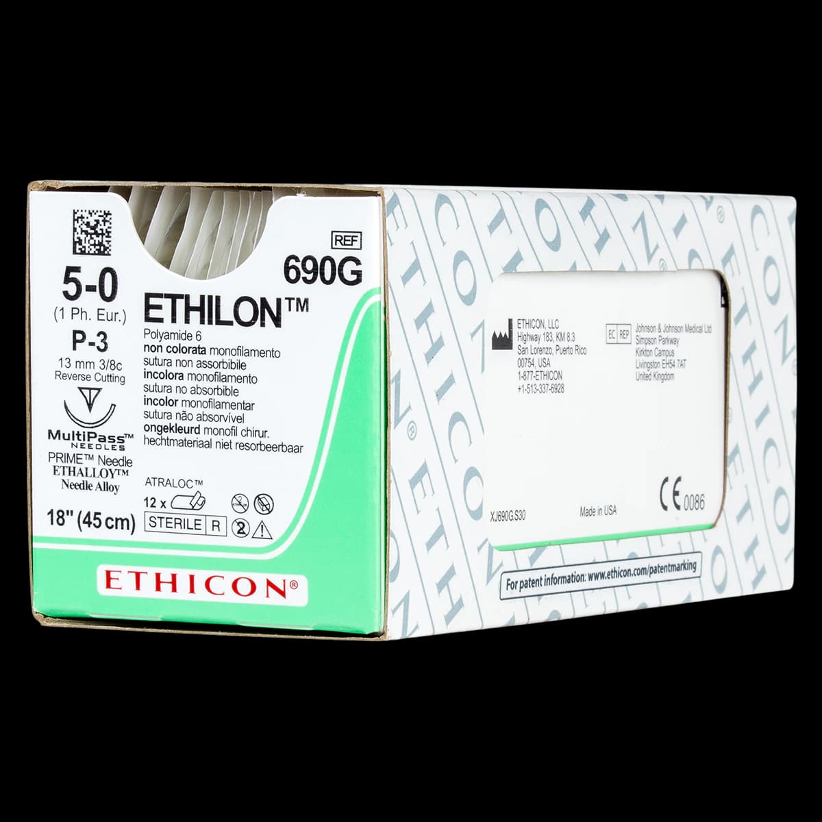 Ethilon Nylon Monofilament Non-Absorbable Suture, 5-0, 18 in, Clear/Undyed, P-3 Precision Point Reverse Cutting 3/8 Circle 13mm Needle, 12/Box thumbnail 2