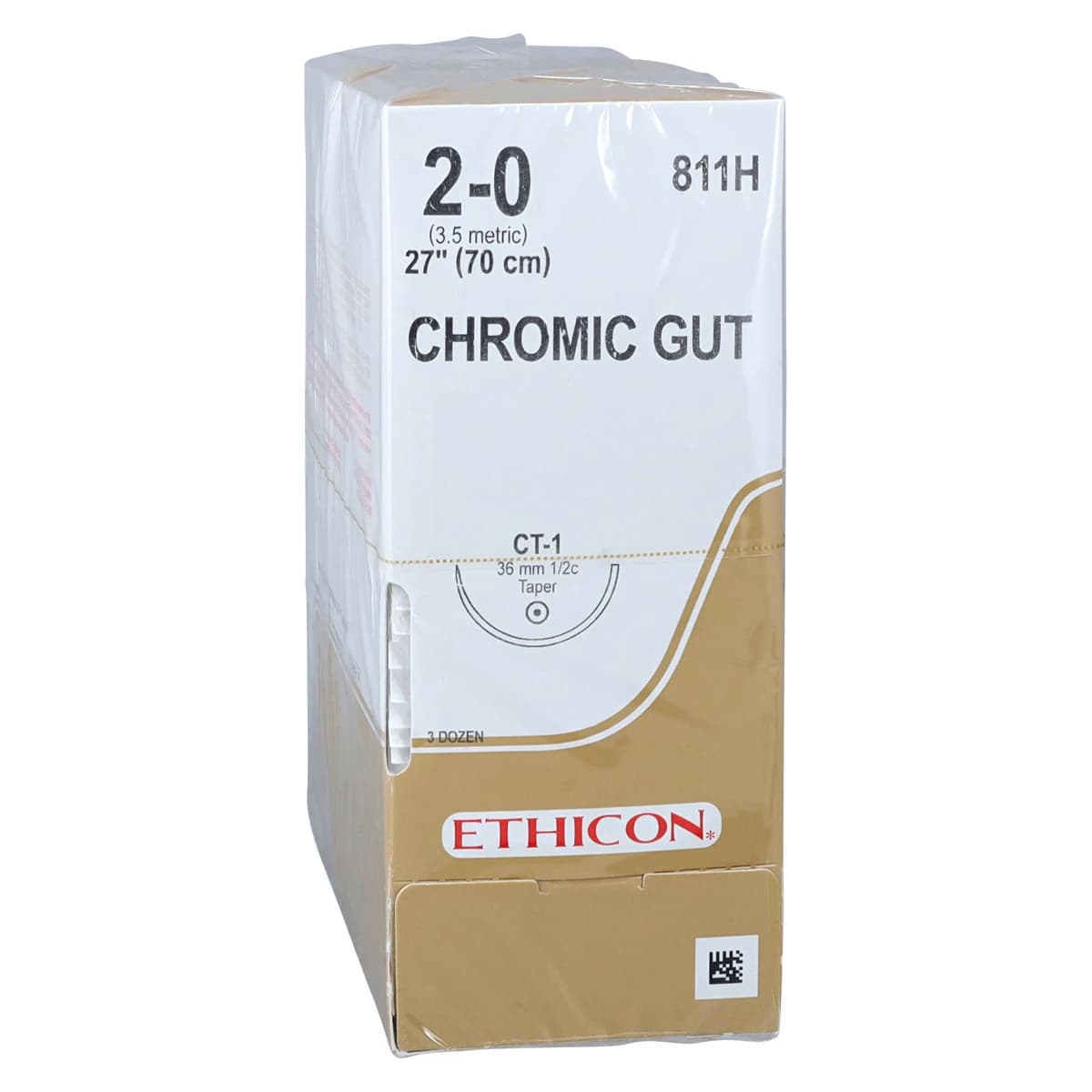 Ethicon Chromic Gut Surgical Suture, 2-0, 27", CT-1 Taper Point 1/2 Circle Needle, Brown, 36/Bx, 811H thumbnail 2