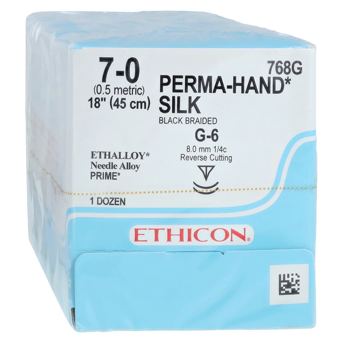 Ethicon Perma-Hand Silk Braided Non-Absorbable Suture, Size 7-0, 18", Black, G-6 Reverse Cutting Needle, 12/Box thumbnail 2