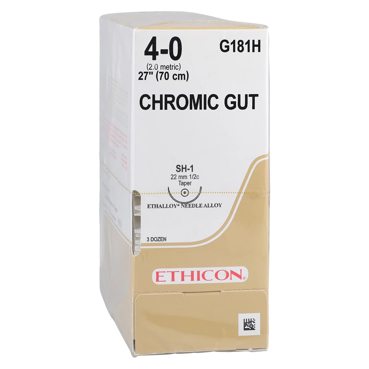 Ethicon Chromic Gut Surgical Suture, 4-0, 27", SH-1 Taper Point 1/2 Circle Needle, 36/Box, G181H thumbnail 2