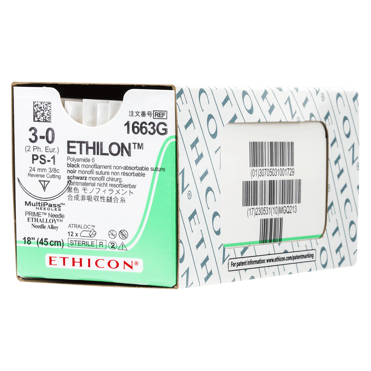 ETHILON Nylon Monofilament Non-Absorbable Suture, Size 3-0, 18", Black, PS-1 Precision Point Reverse Cutting Needle, 3/8 Circle, 12/Pkg thumbnail 2