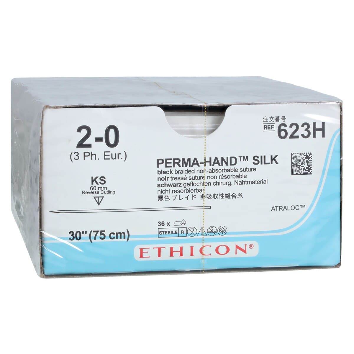 Ethicon Perma-Hand Silk Non-Absorbable Suture, Braided, Black, Size 2-0, 30 in, KS Straight Cutting Needle, 36/Box thumbnail 2
