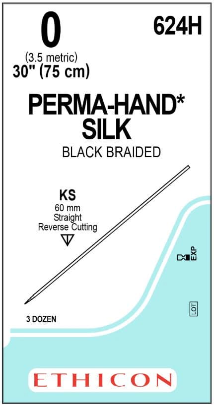 Ethicon Perma-Hand Silk Non-Absorbable Suture, Size 0, 30 in, Black Braided, KS Straight Cutting Needle, 3 Dozen/Box - Sutures Ethicon Perma-Hand Silk Straight Cutting Size 0 30 Inch Black Braided Needle Ks Straight 3 Dz/Bx - Image 1