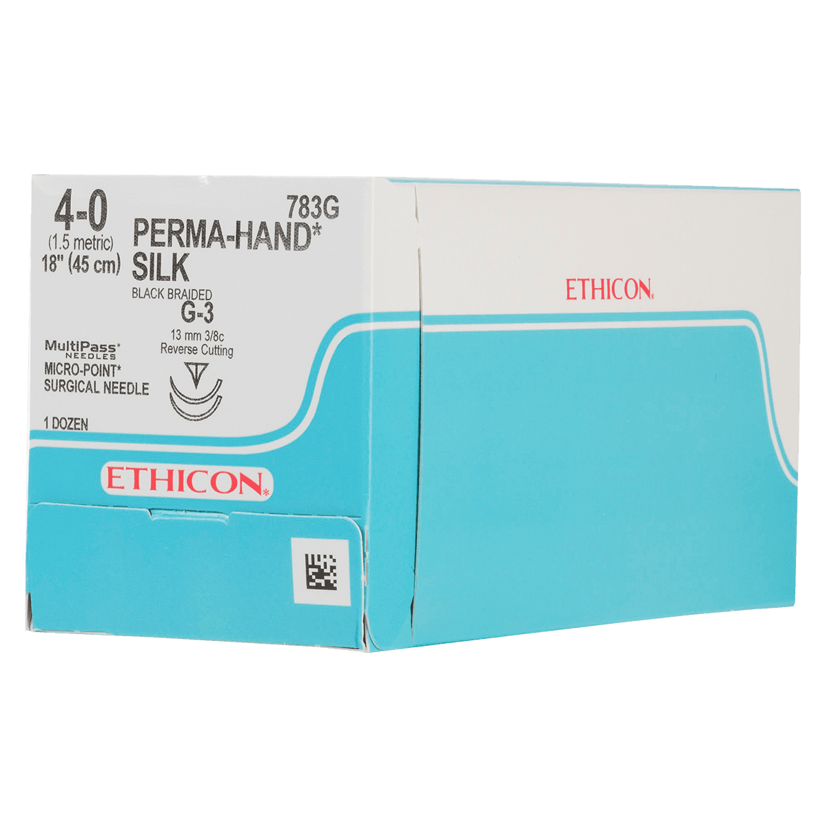Perma-Hand Silk Braided Non-Absorbable Suture, Size 4-0, 18", Black, G-3 Reverse Cutting 3/8 Circle Needle, 12/Box thumbnail 2