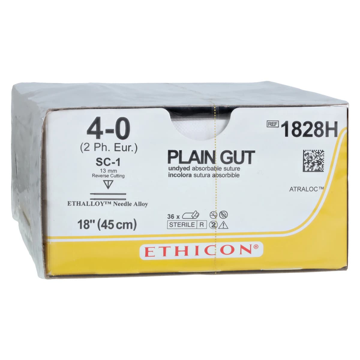 Ethicon Plain Gut Surgical Suture, 4-0, 18", SC-1 Cutting Straight Needle 13mm, Uncoated, Yellowish Tan, 36/Box, 1828H - Suture Surg Gut Mono Bge SC1 - Image 1