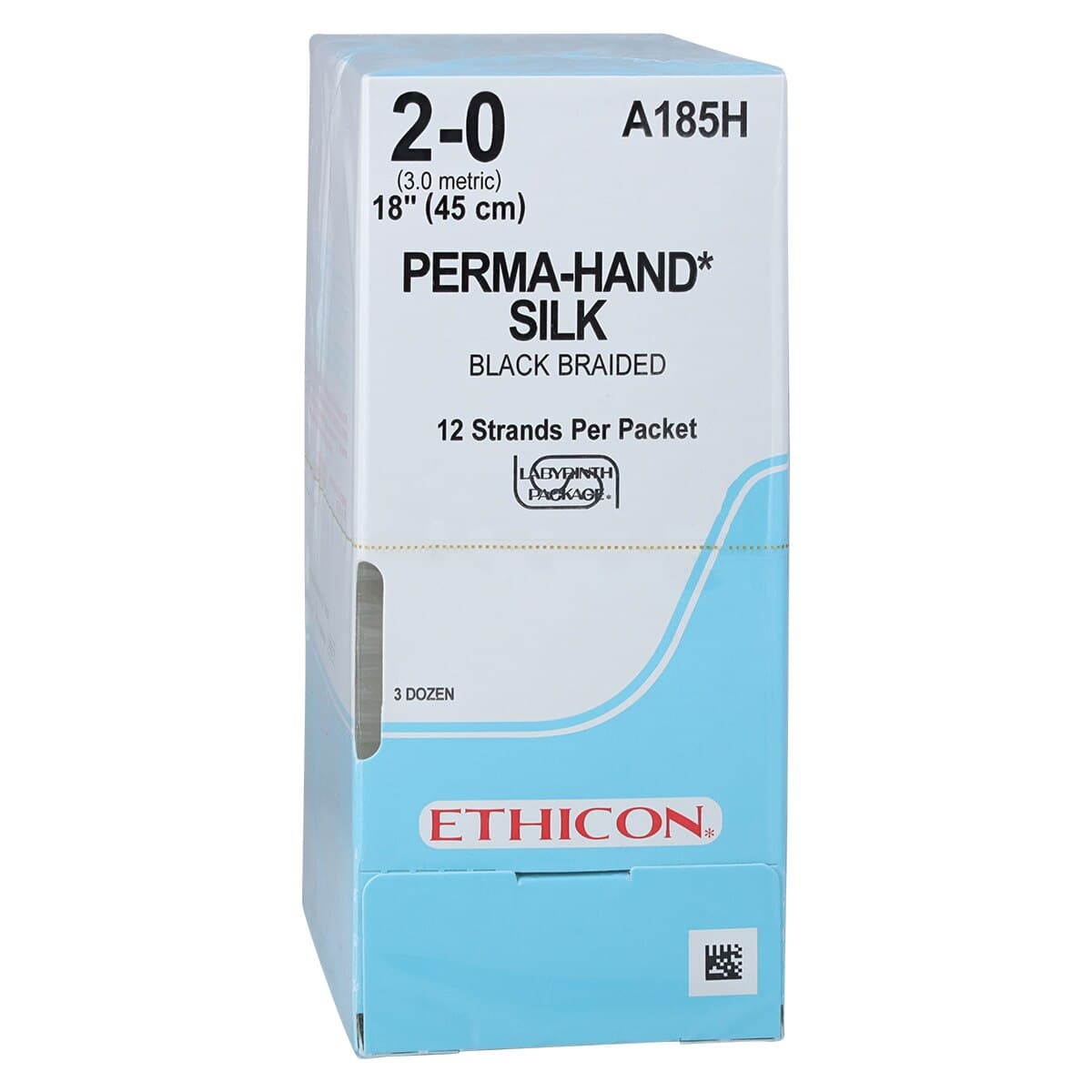 Ethicon Perma-Hand Silk Suture, A185H, Size 2-0, 12-18", Black Braided, Non-Absorbable, 36/Box thumbnail 2
