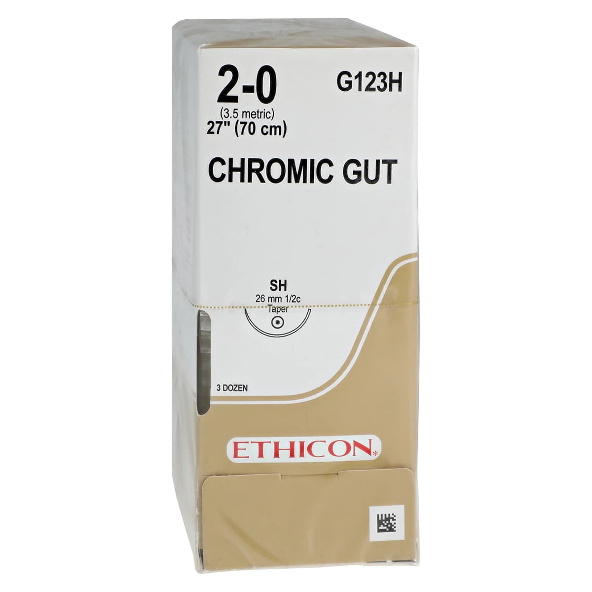 Ethicon Chromic Surgical Gut Suture, 2-0, 27" SH Taper Point 1/2 Circle Needle, 36/Bx, G123H - ETHICON SURGICAL GUT SUTURE - CHROMIC G123H - Image 1