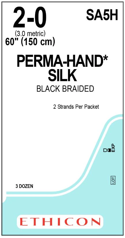 Ethicon Perma-Hand Silk Braided Suture, Sutupak Pre-Cut, Size 2-0, 2 x 60", Coated Black, Non-Absorbable, 36/Box, SA5H - Suture Silk Sutupak 2/0 - Image 1