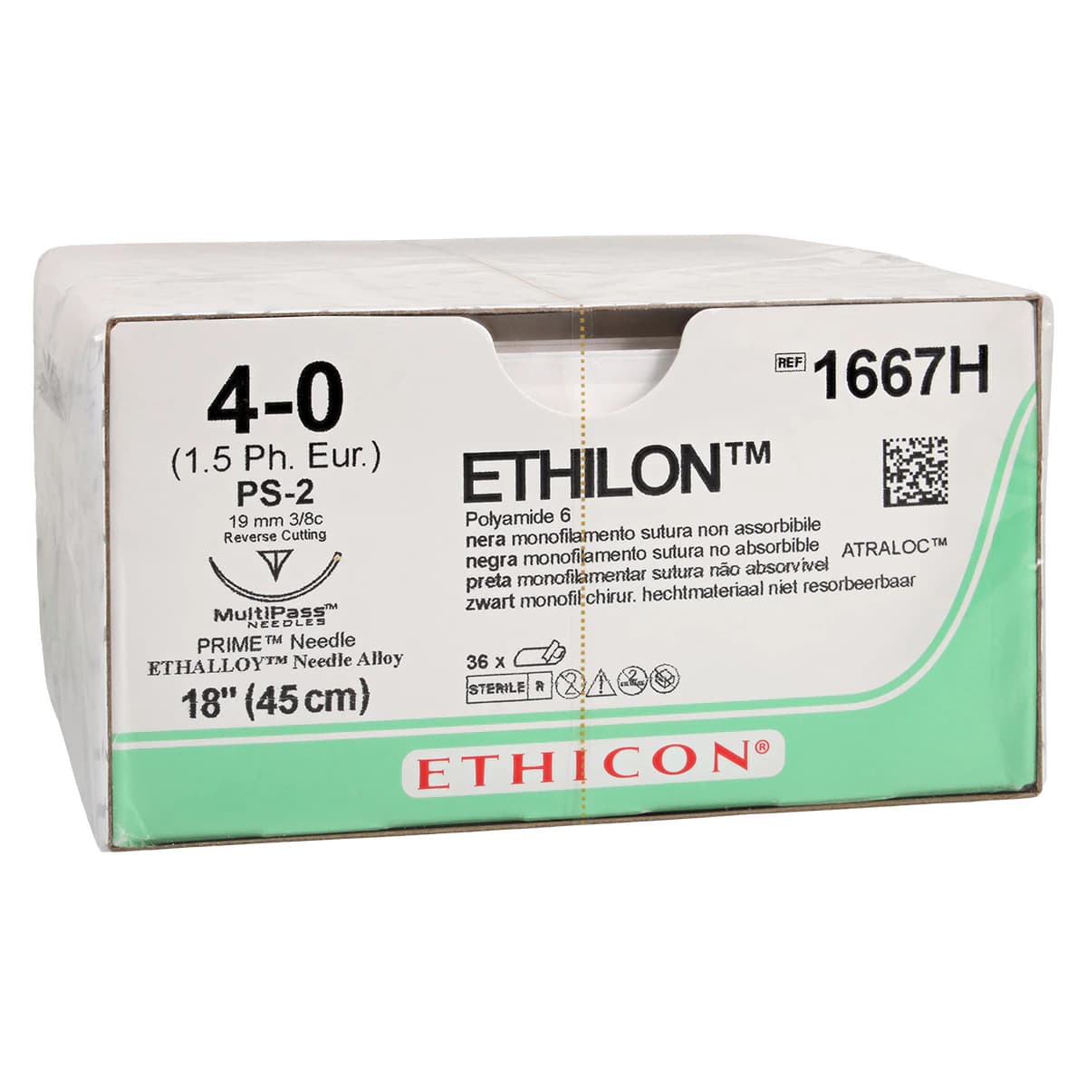 Ethilon Nylon Monofilament Suture, 4-0, 18", PS-2 Cutting Needle, Black, 36/Box - Suture Ethilon Mono Blk Ps2 - Image 1