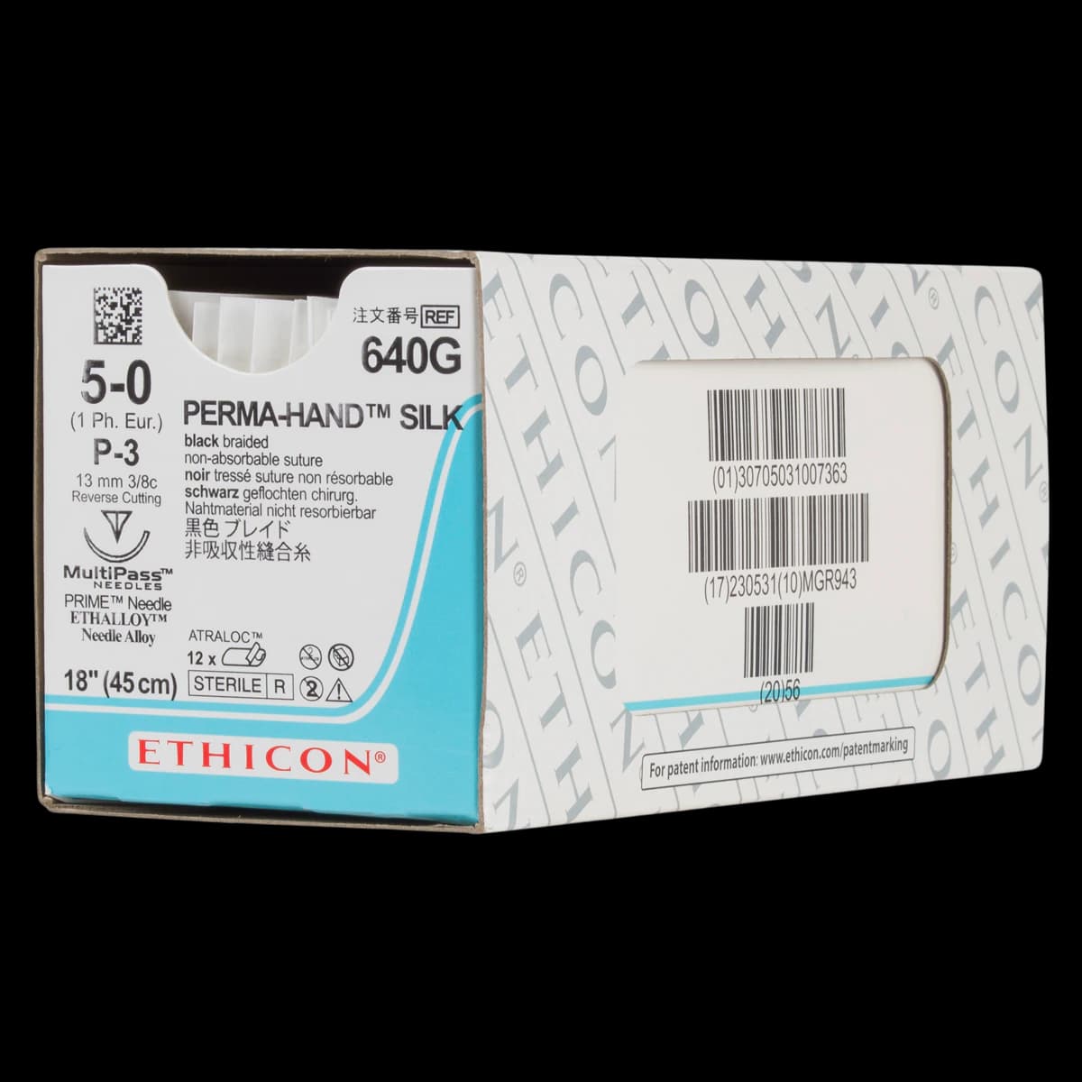 Ethicon Perma-Hand Braided Silk Non-Absorbable Sutures, 5-0, 18", P-3 Precision Point Reverse Cutting Needle, 3/8 Circle, Black, 12/Box, 640G thumbnail 2