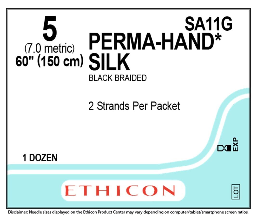 Perma-Hand Silk Suture, Size 5, 2x60" Black Braided Non-Absorbable, Without Needle, 12/Box - Suture Silk Black W/O Needle - Image 1