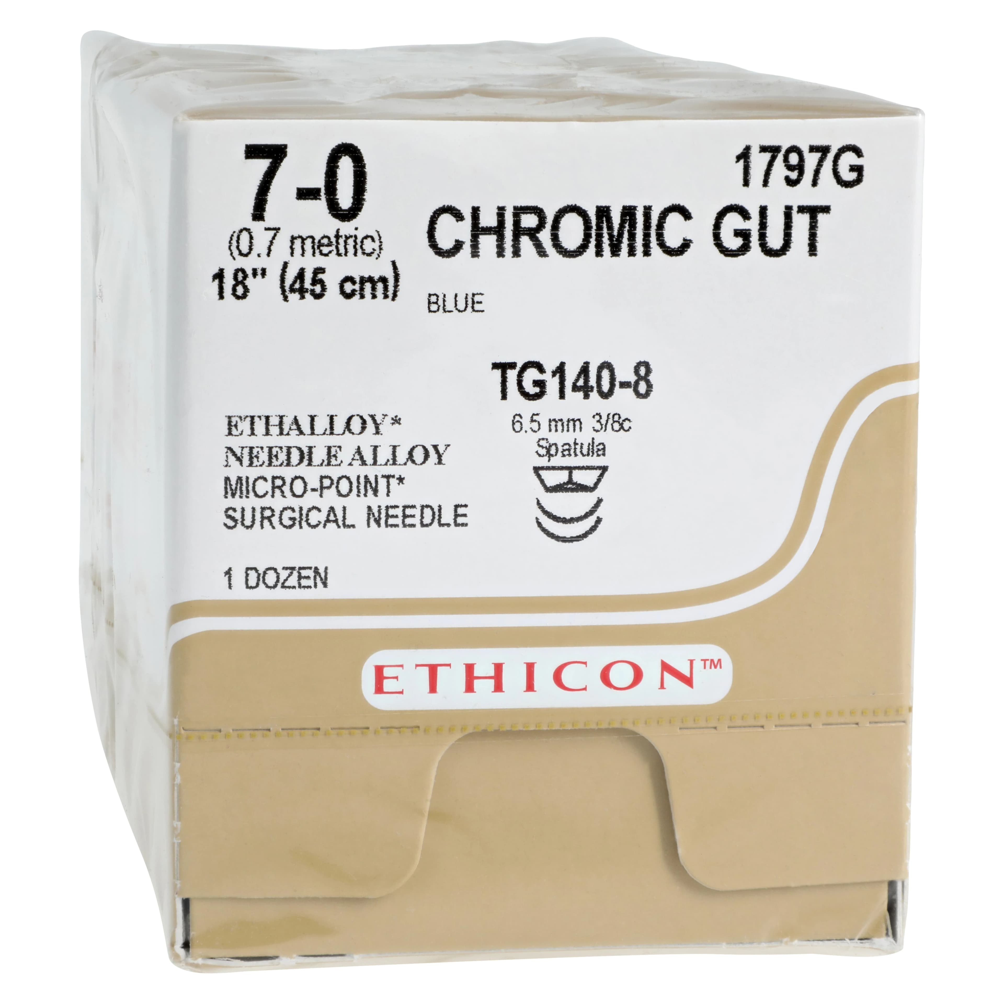 Ethicon Surgical Gut Suture, Chromic, 7-0, 18", Spatula Needle, TG140-8, 12/Box, 1797G thumbnail 2